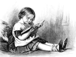 little girl reading a picture book